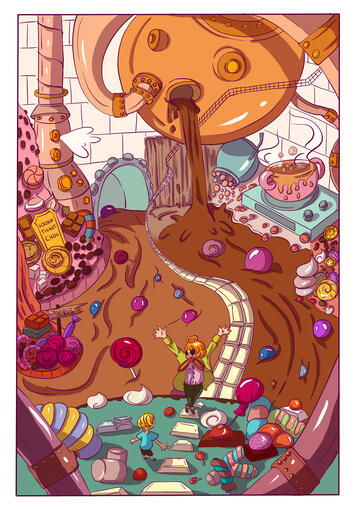 Illustration de l’extrait du livre "Charlie et la chocolaterie"