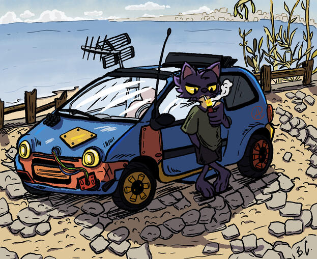 Hector et la Twingo améliorée.